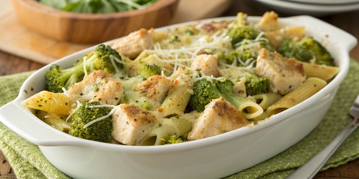 Creamy Pesto Chicken and Broccoli Pasta Bake