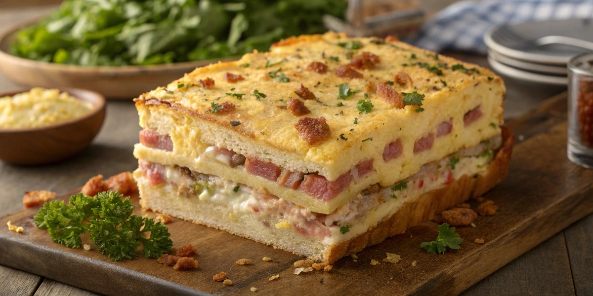 Cheese and meat strata cake