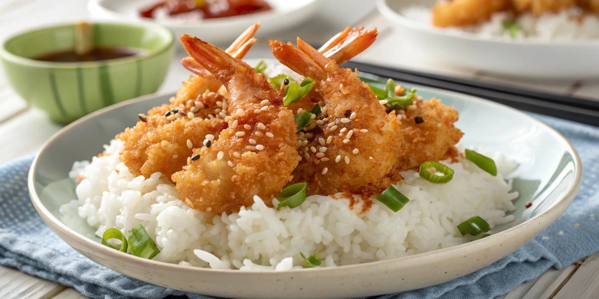 Crispy golden shrimp served rice