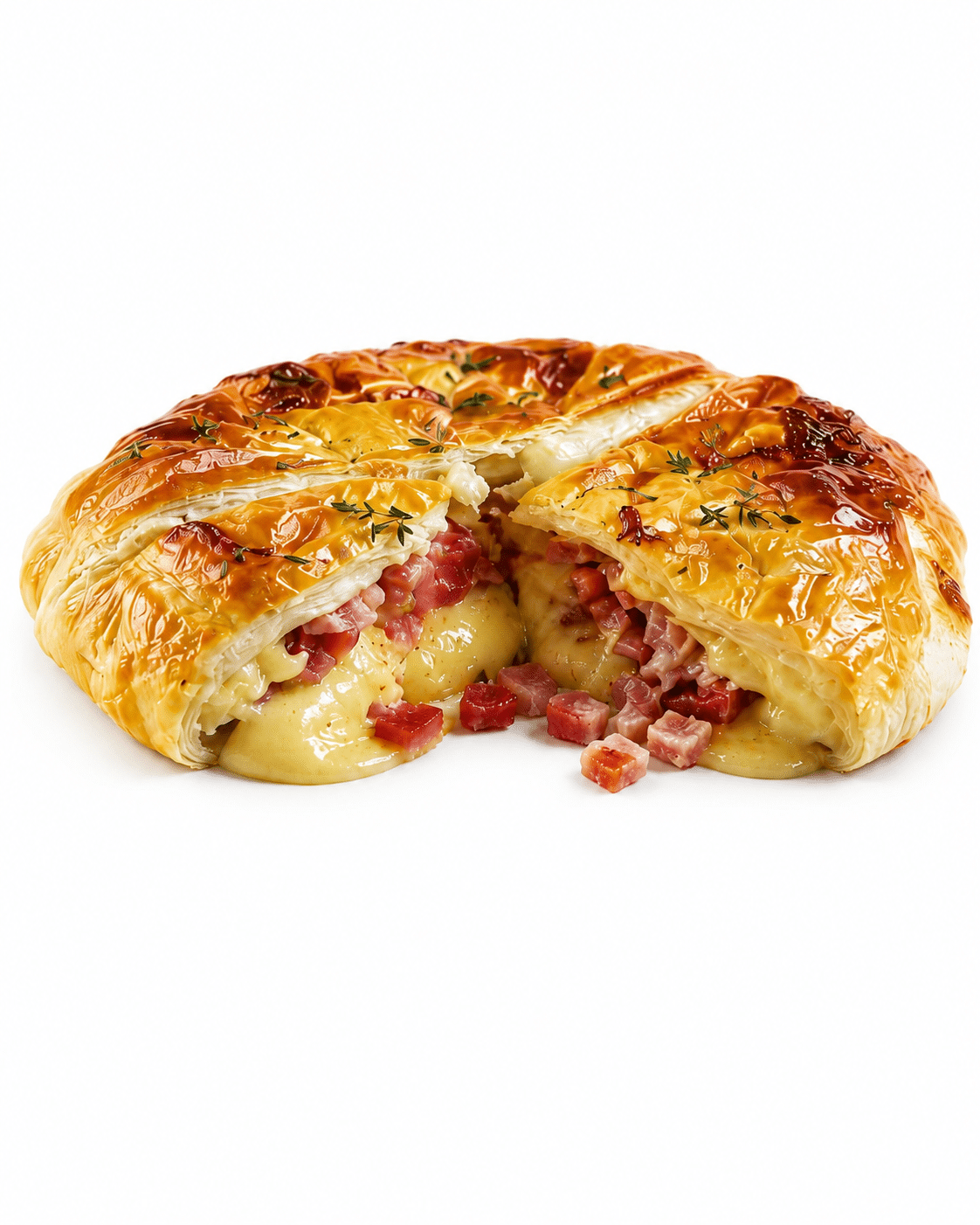 Tarte feuilletée Camembert & lardons au four