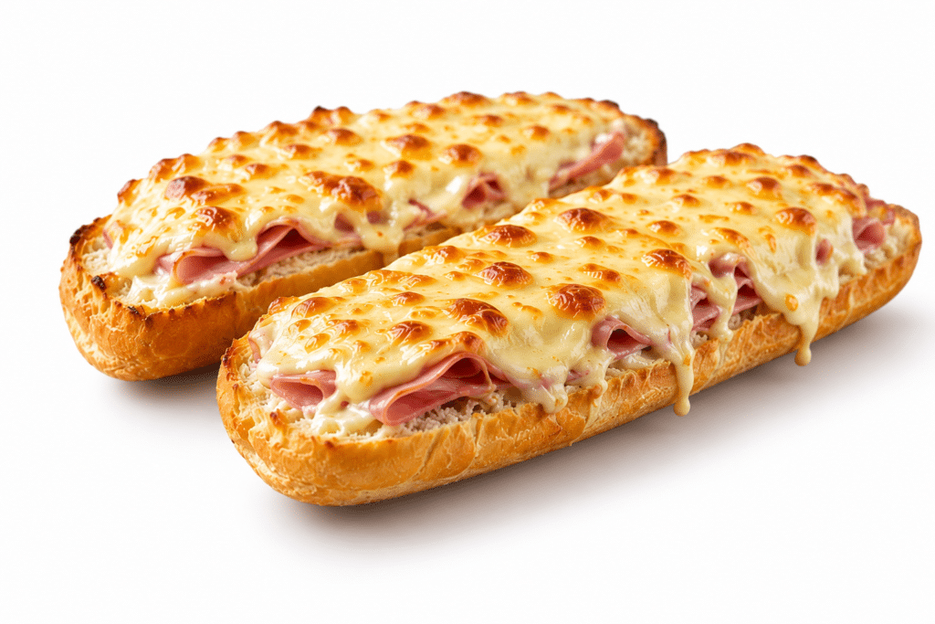 Home 1 Baguette gratinée à la crème fraîche, fromage et jambon