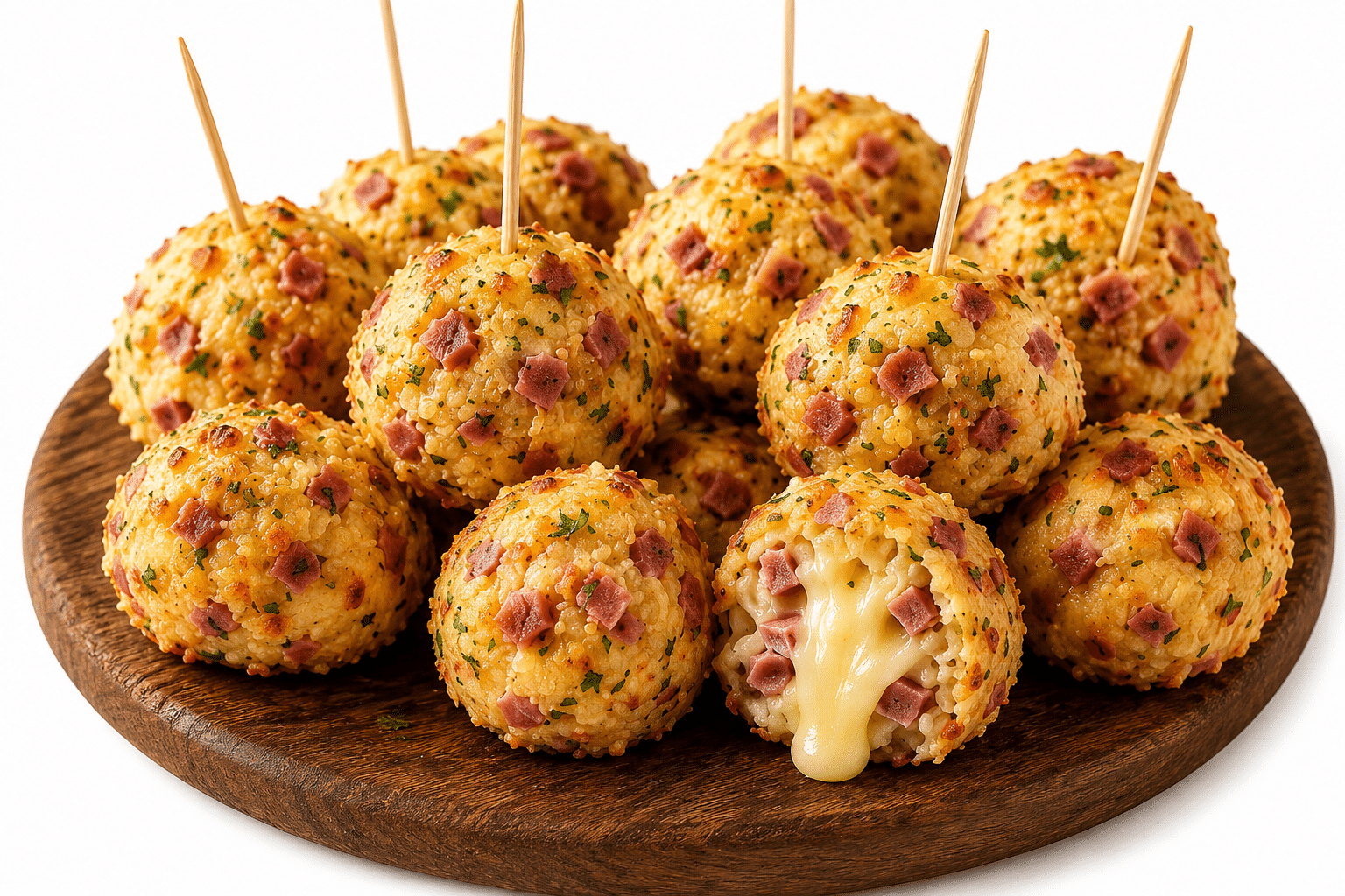 Boulettes de pommes de terre au jambon, mozzarella et herbes