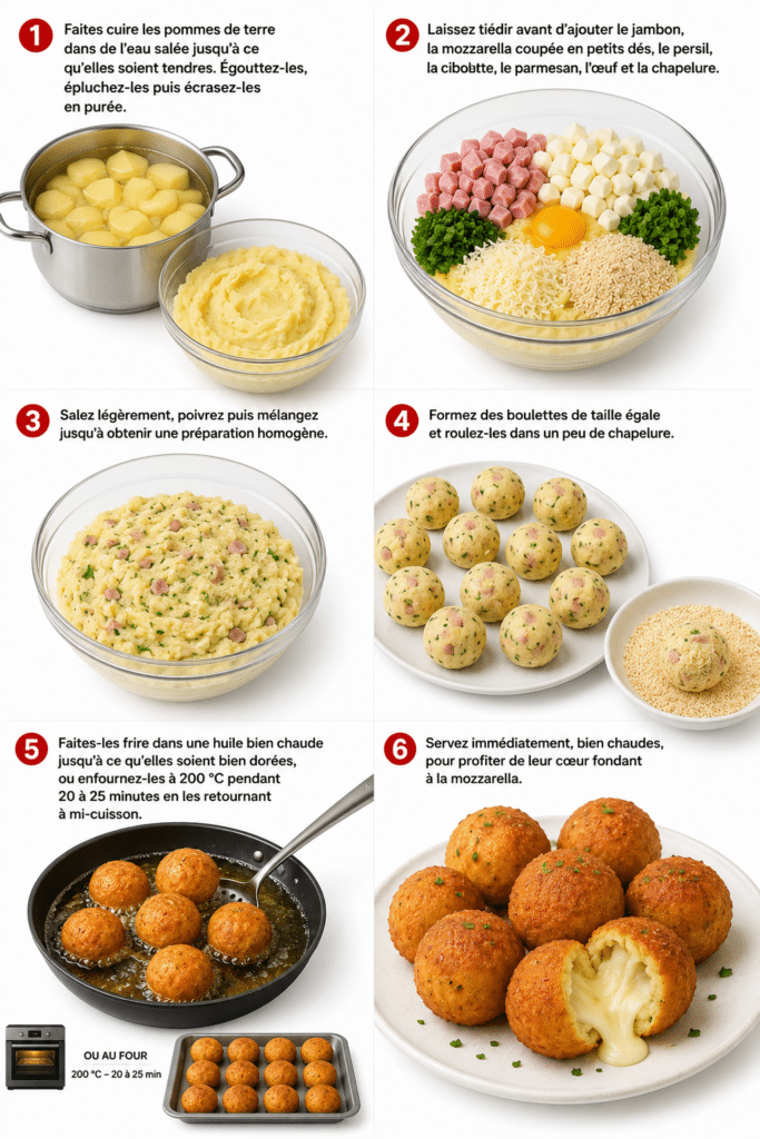 Boulettes de pommes de terre au jambon, mozzarella et herbes 3 Boulettes de pommes de terre au jambon, mozzarella et herbes