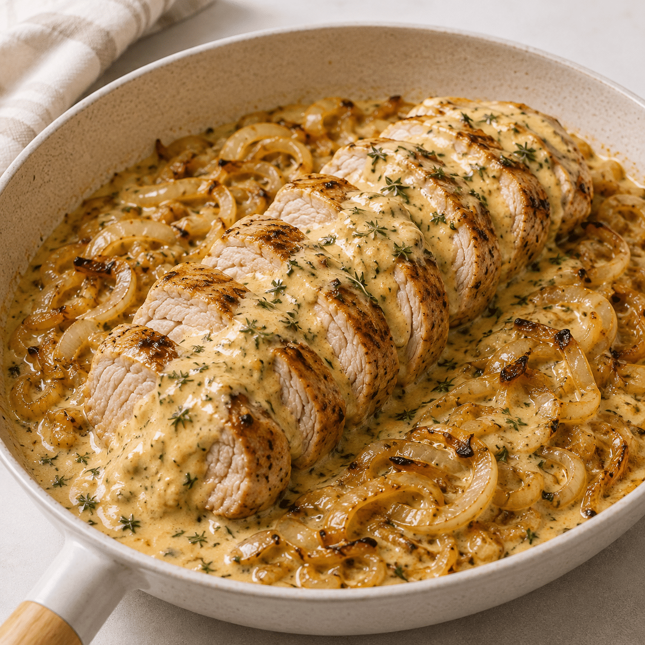 FILET MIGNON AUX OIGNONS CONFITS ET REBLOCHON, SAUCE ONCTUEUSE