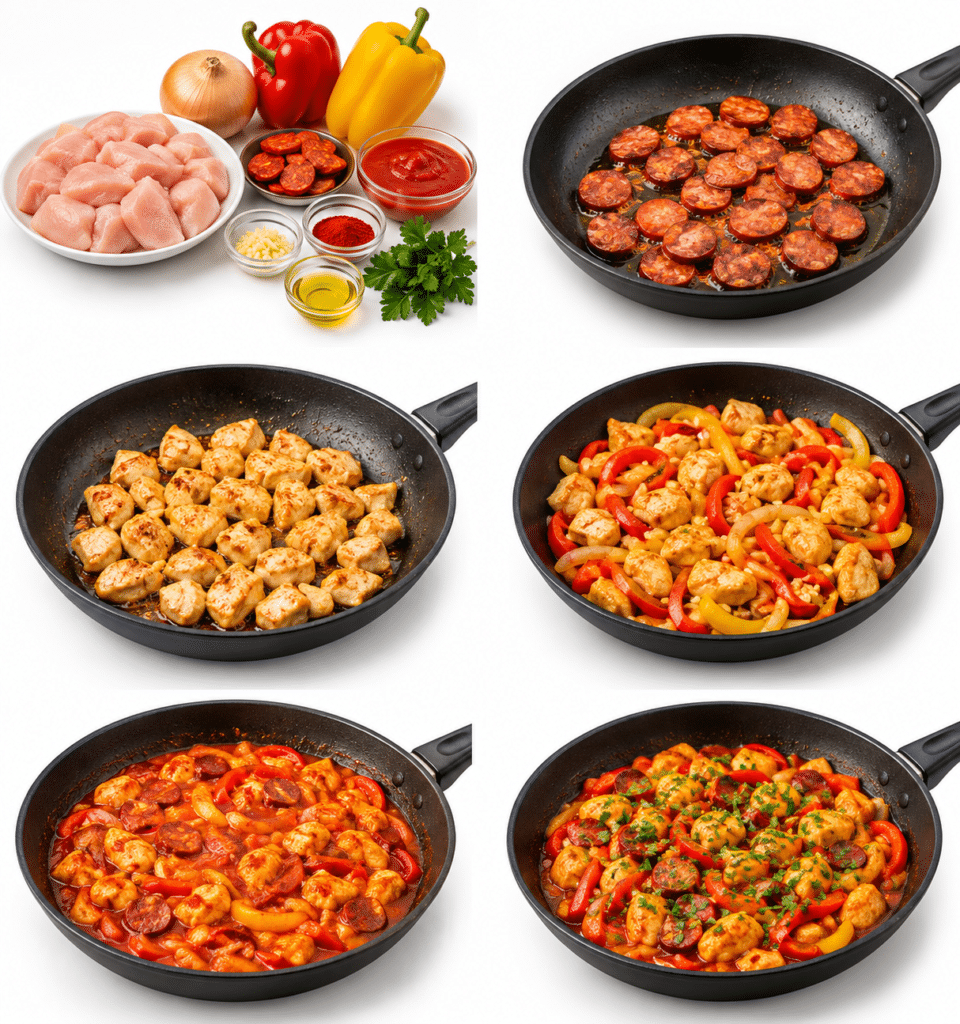 Poulet sauté aux poivrons et chorizo : une recette facile, colorée et pleine de saveurs 3 POULET SAUTÉ AUX POIVRONS & CHORIZO
