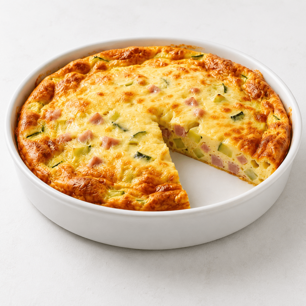 Clafoutis salé aux courgettes, jambon et fromage