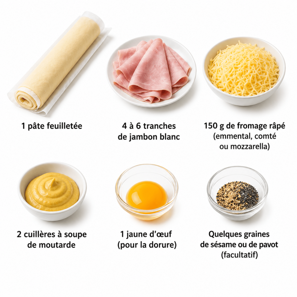 Feuilleté roulé jambon–fromage moutardé