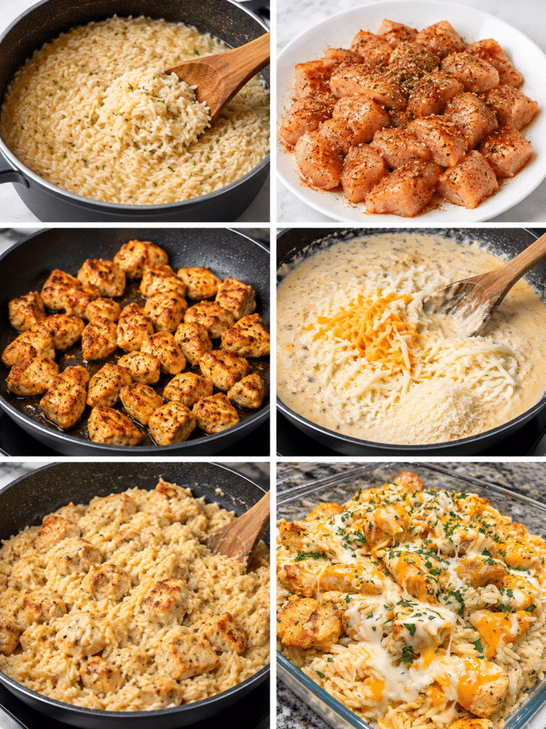 Garlic Butter Chicken and Three-Cheese Creamy Rice