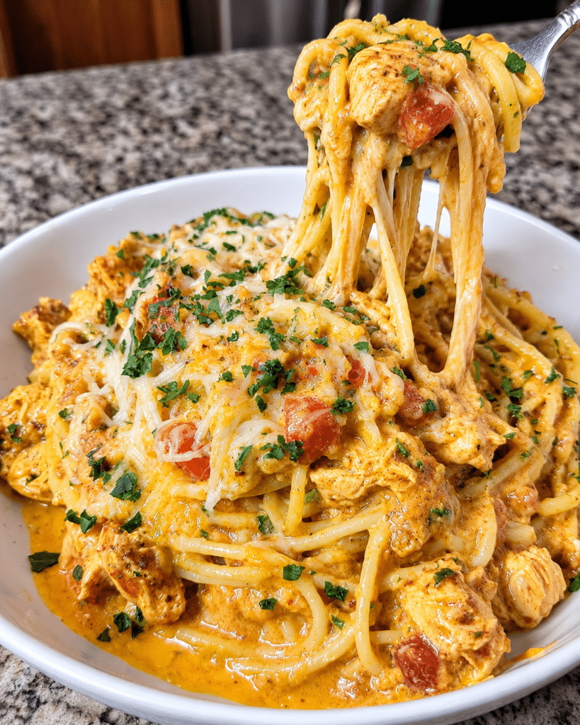Home 12 Southern Rotel Chicken Spaghetti with Cheddar Cream Sauce