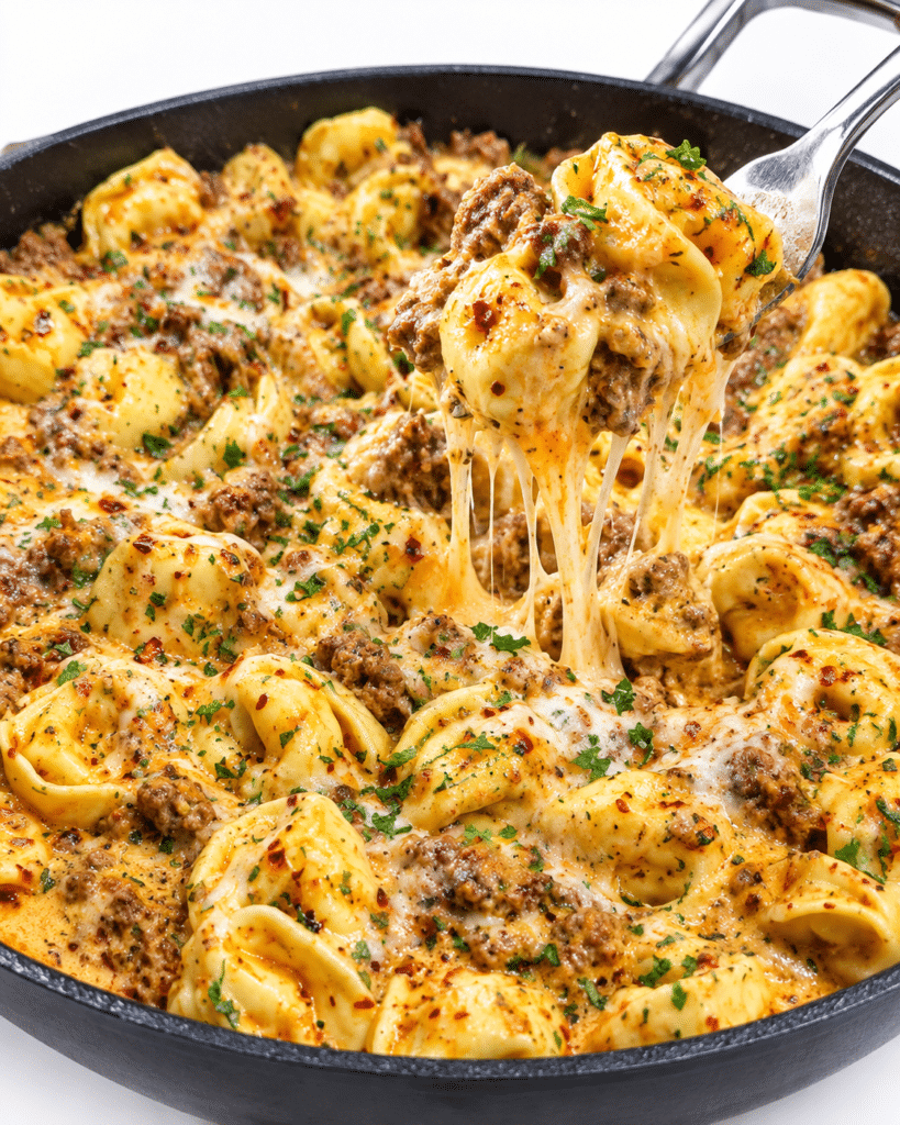 Home 11 Creamy Beef Tortellini with Garlic Parmesan Provolone Sauce
