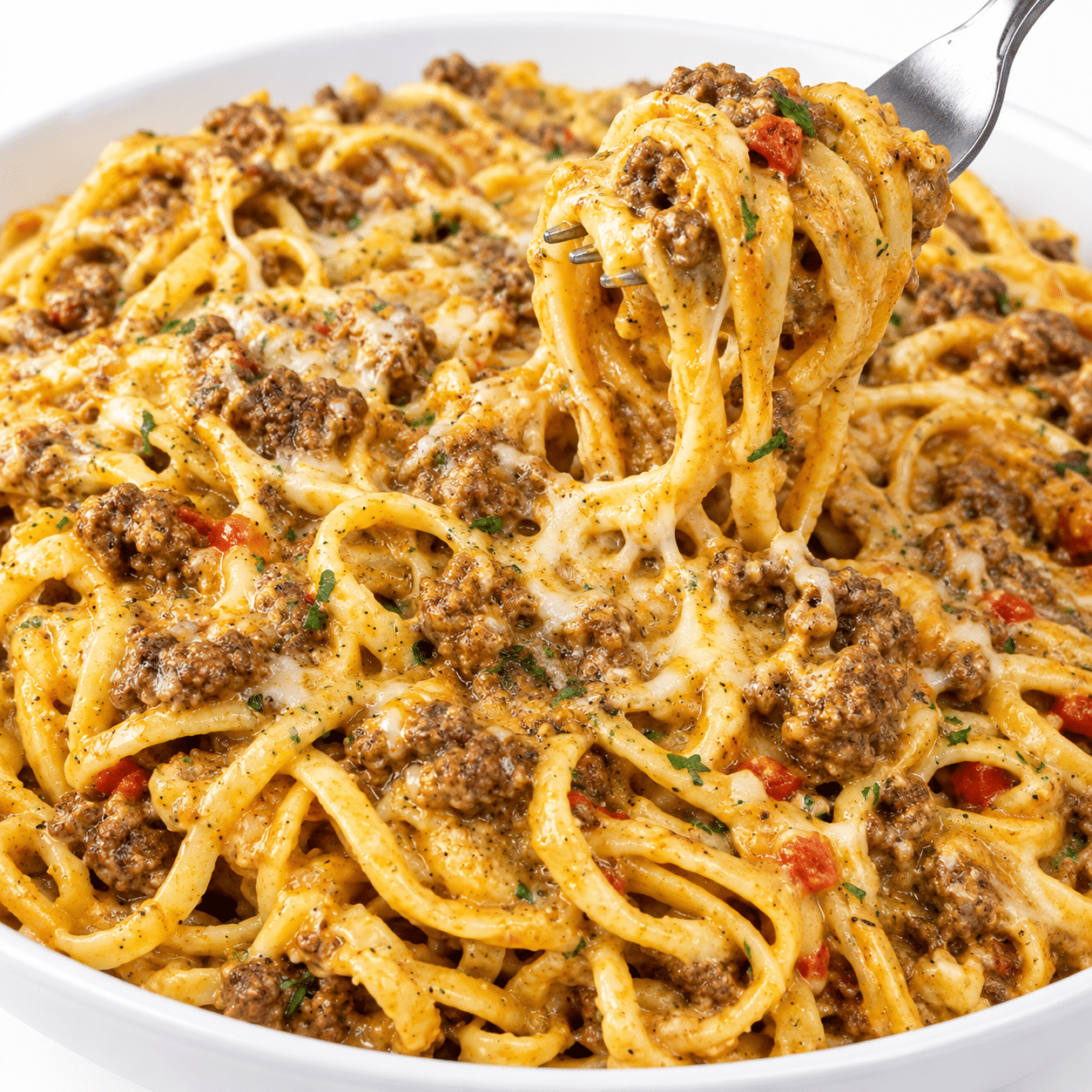 Garlic Butter Beef Linguine with Italian Seasoning and Creamy Cheese Sauce