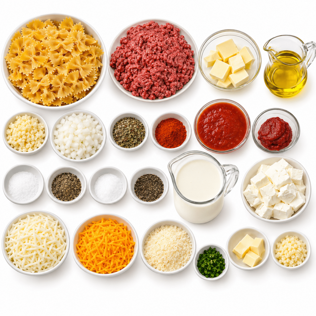 Cheesy Ground Beef Bolognese Bowties in Three-Cheese Cream