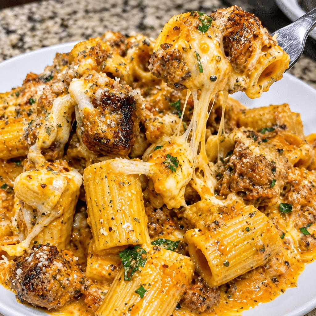 Home 12 Cheesy Garlic Beef Rigatoni with Spinach and Mozzarella