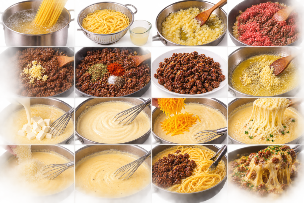 Cheesy Garlic Butter Beef Spaghetti with Parmesan