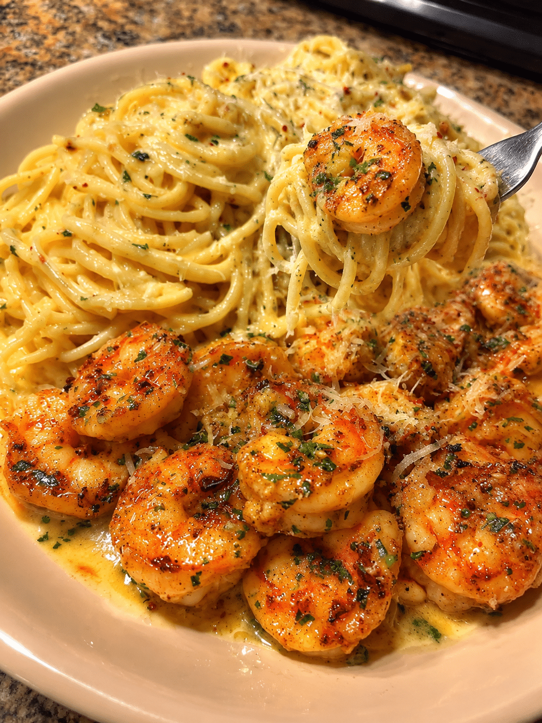 Cajun Garlic Shrimp with Creamy Garlic Parmesan Spaghetti