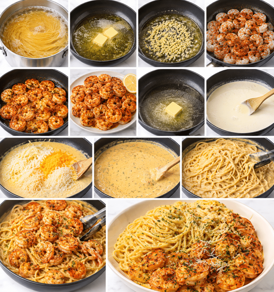 Cajun Garlic Shrimp with Creamy Garlic Parmesan Spaghetti