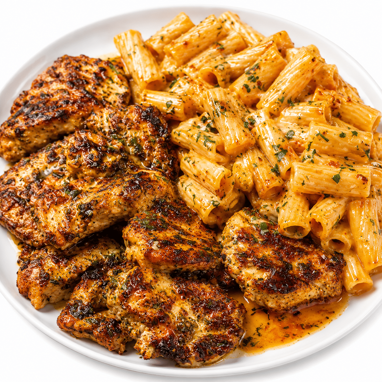 Cheddar Parmesan Garlic Butter Chicken with Creamy Penne Pasta