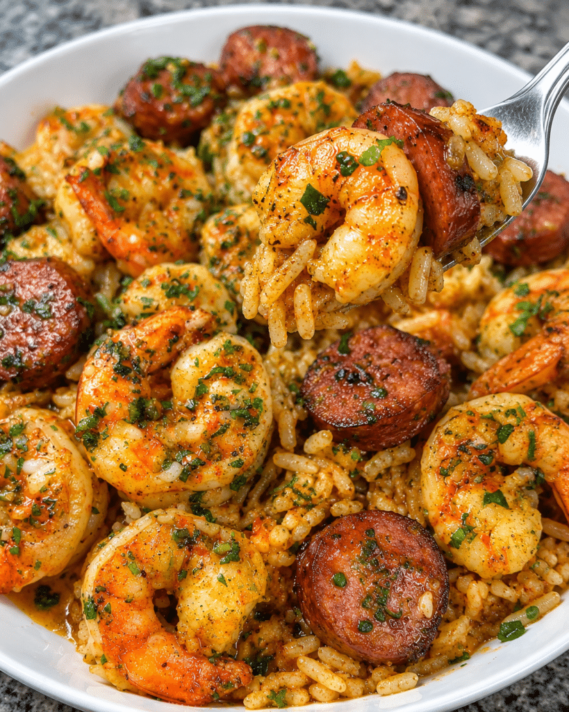 Garlic Butter Cajun Shrimp & Sausage Rice Skillet