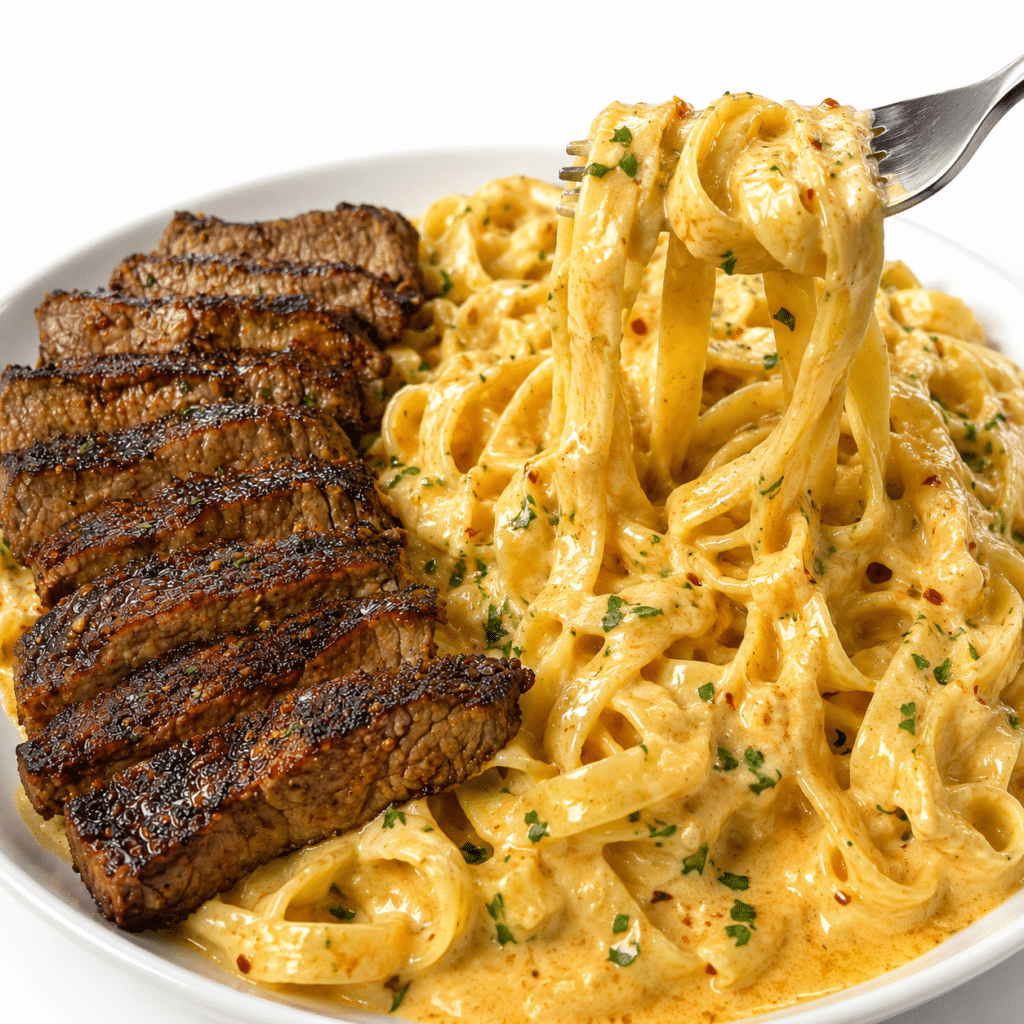 Cajun Butter Steak with Creamy Parmesan Fettuccine