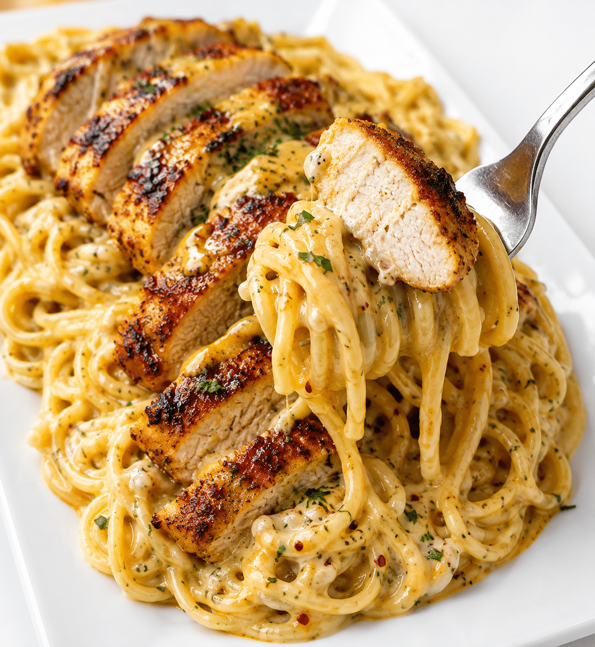 Cajun Garlic Chicken with Creamy Three-Cheese Spaghetti