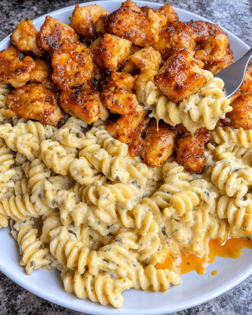 Home 12 Honey Garlic Chicken Rotini in Creamy Parmesan Alfredo Sauce