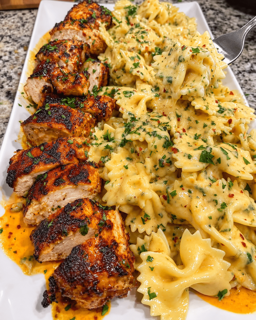 Home 11 Cowboy Butter Chicken bowtie with Creamy Three-Cheese Sauce