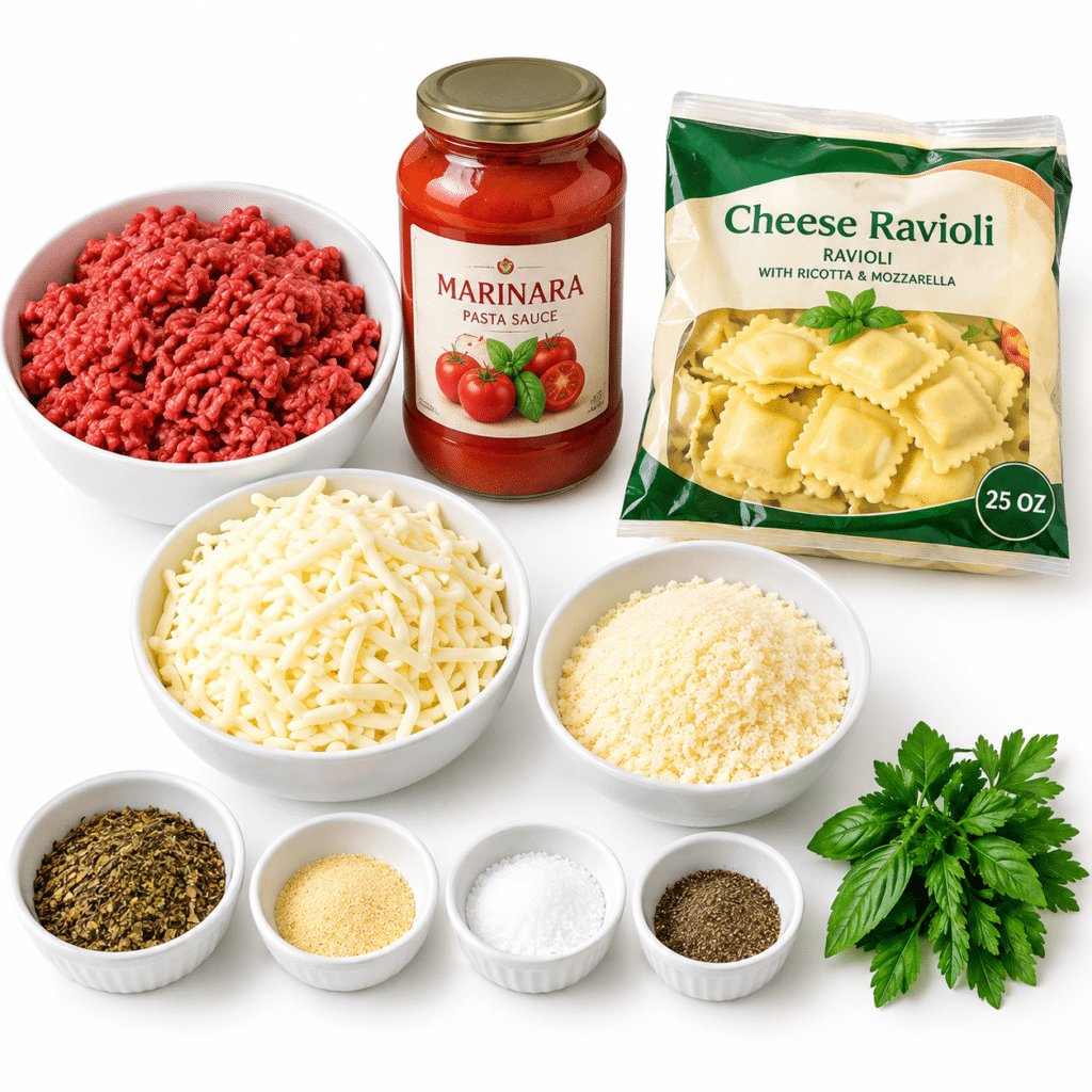 Ultimate Beef and Cheese Ravioli Bake