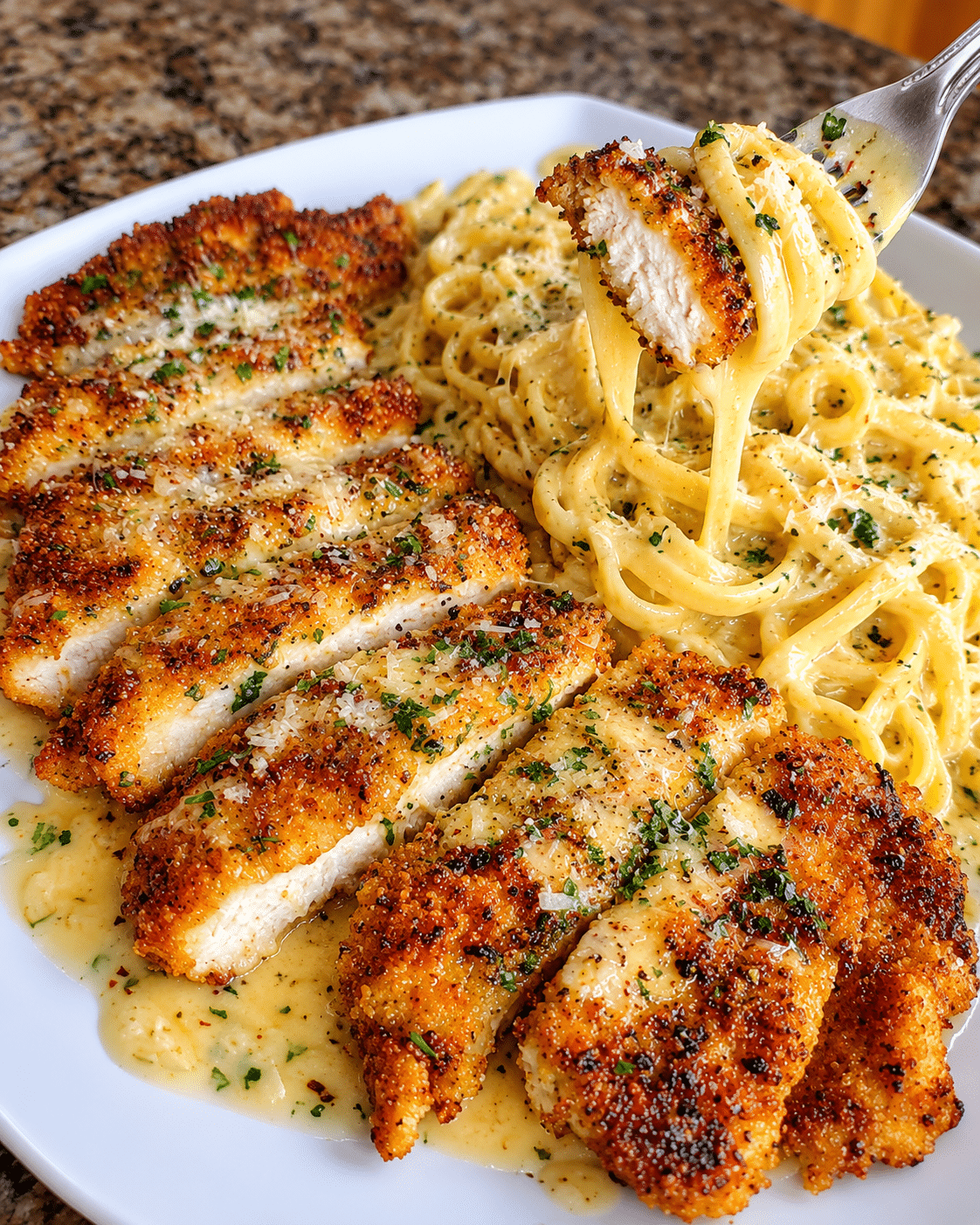 Garlic Butter Cajun Chicken with Cheesy Alfredo Spaghetti