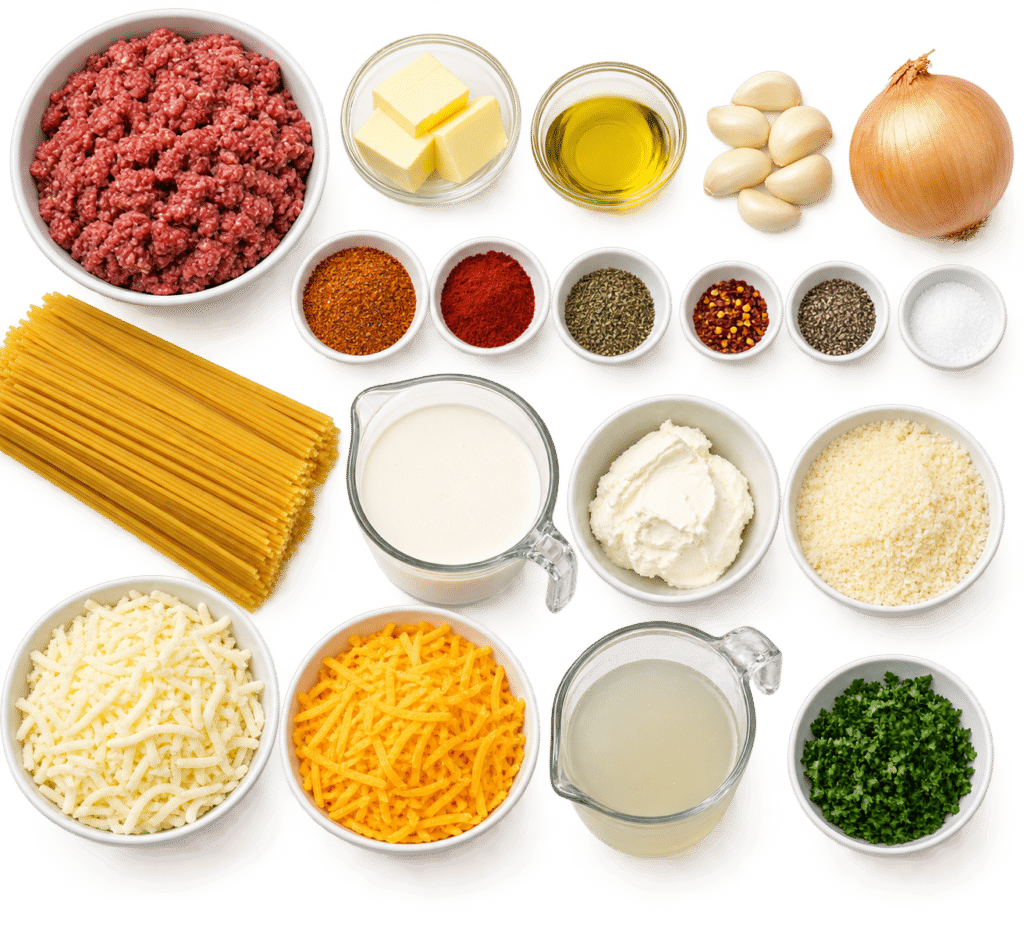 Garlic Butter Cajun Beef Spaghetti with Cheddar Parmesan Cream Sauce 2 Beef Spaghetti with Cheddar Parmesan
