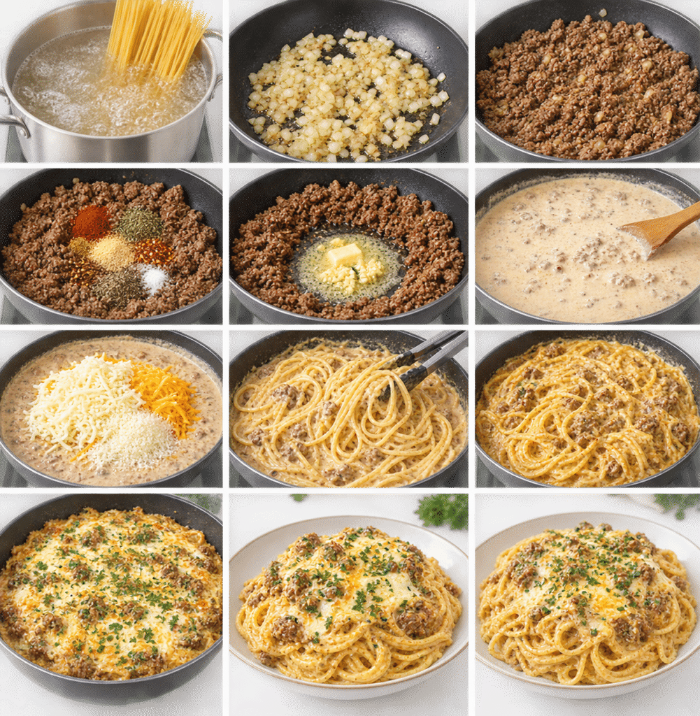 Garlic Butter Cajun Beef Spaghetti with Cheddar Parmesan Cream Sauce 3 Beef Spaghetti with Cheddar Parmesan