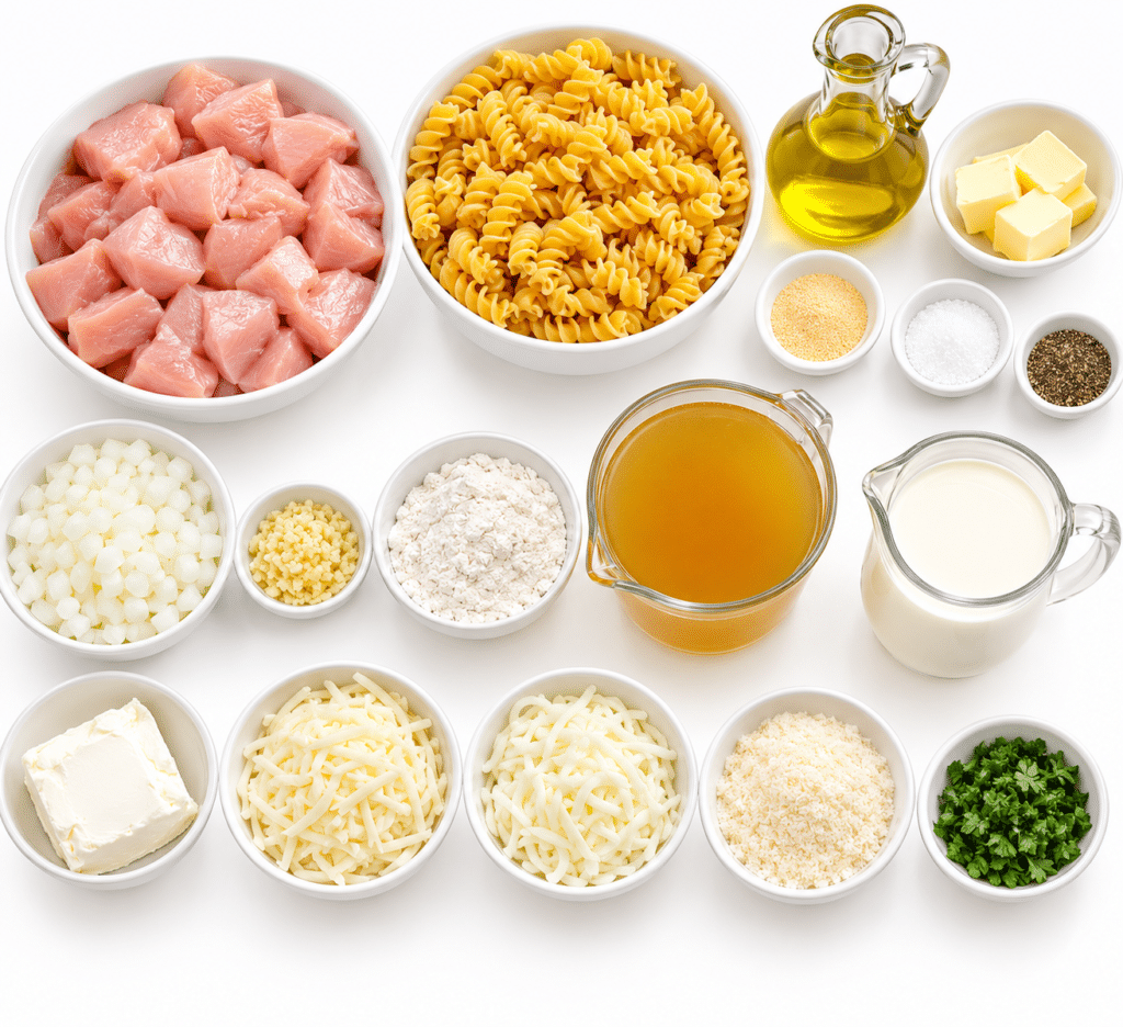 Garlic Parmesan Chicken Rotini in Three-Cheese Provolone Sauce