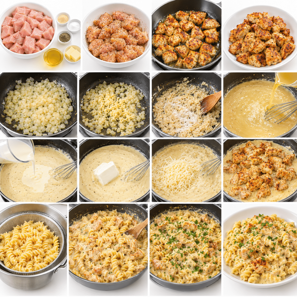 Garlic Parmesan Chicken Rotini in Three-Cheese Provolone Sauce