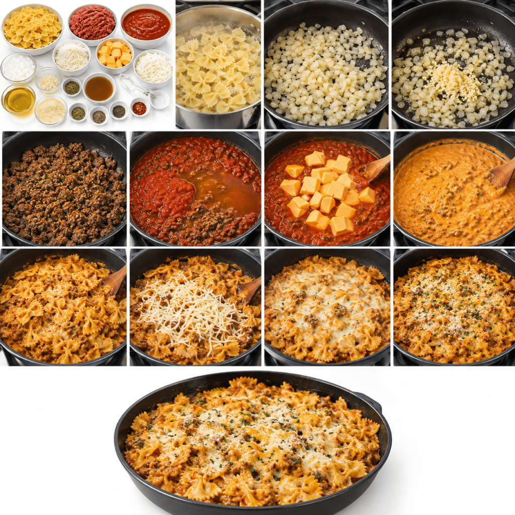 Cheesy Italian Beef Bowties in Creamy Velveeta Marinara