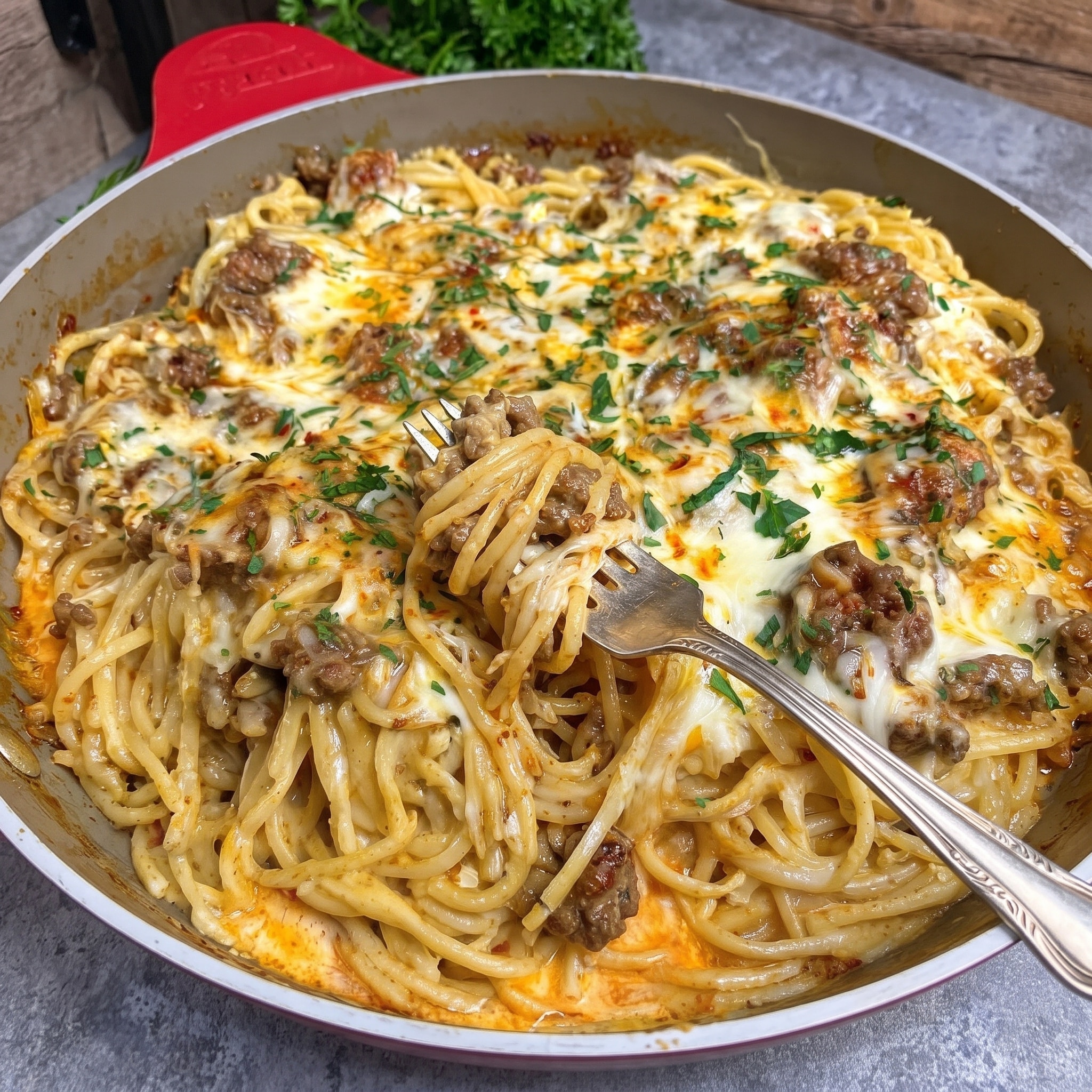Garlic Butter Cajun Beef Spaghetti with Cheddar Parmesan Cream Sauce 5 Beef Spaghetti with Cheddar Parmesan
