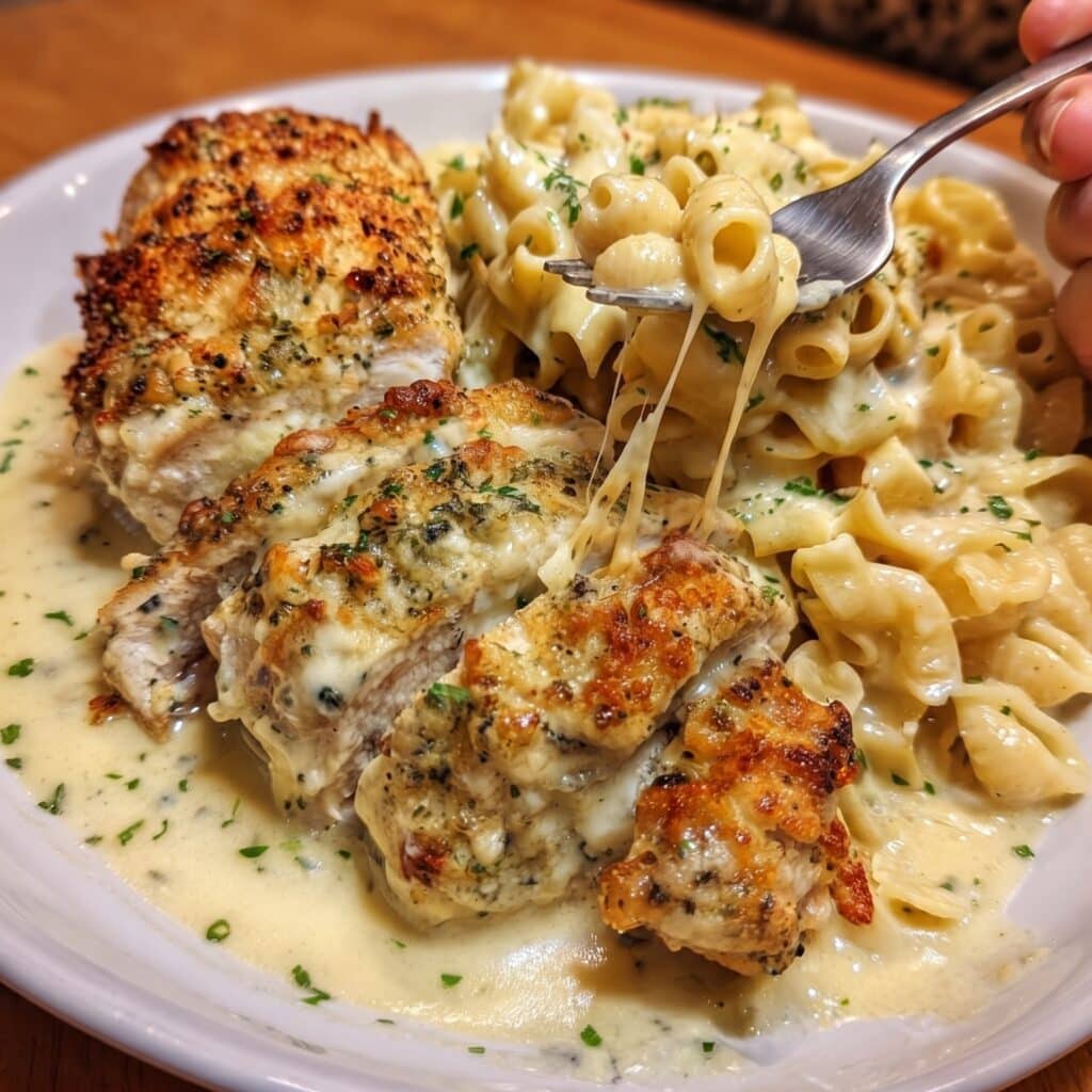 Baked Caesar Chicken with Creamy Parmesan Pasta