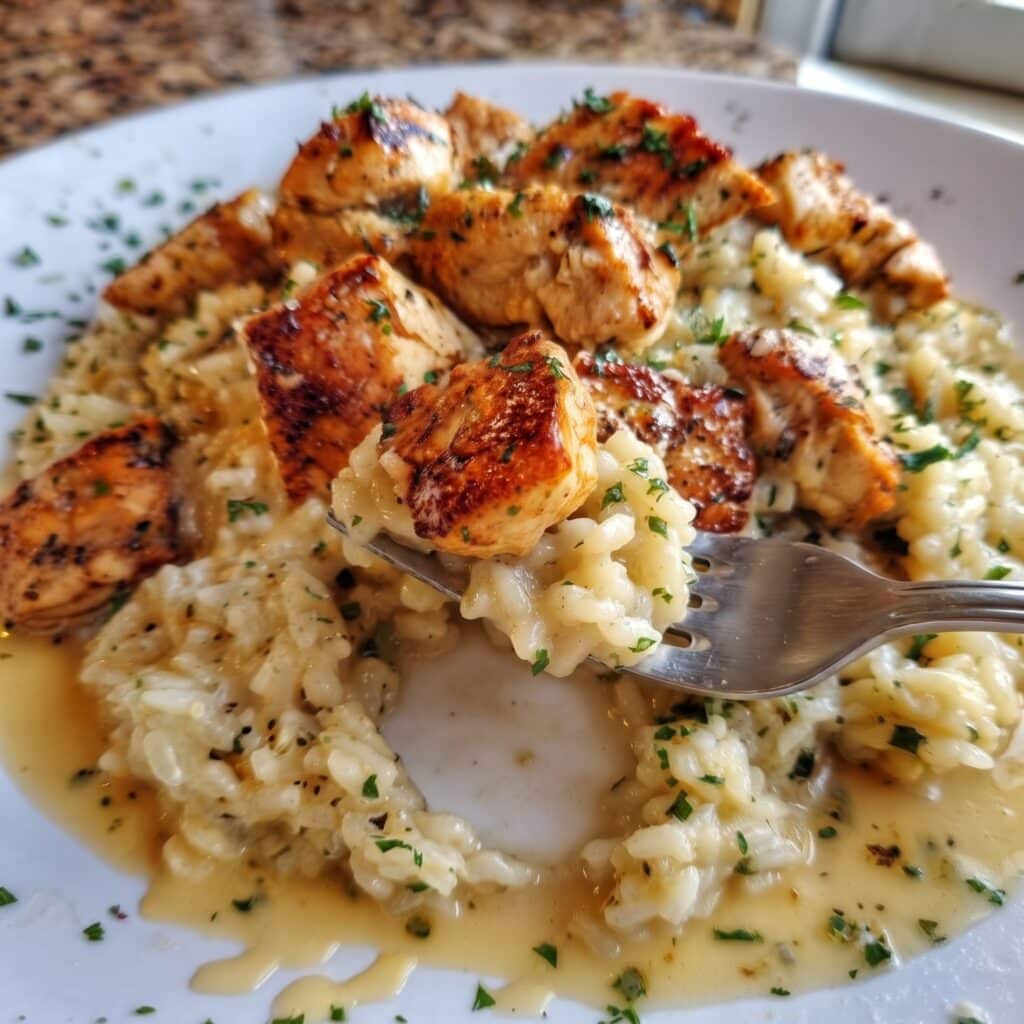 Garlic Parmesan Creamy Rice with Golden Chicken Bites