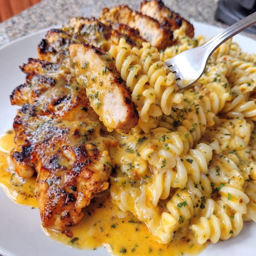 Garlic Parmesan Chicken Rotini in Three-Cheese Provolone Sauce