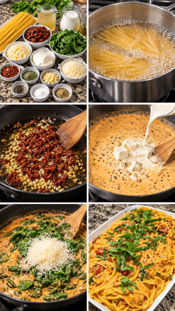 Spaghetti & Spinach with Sun-Dried Tomato Cream Sauce