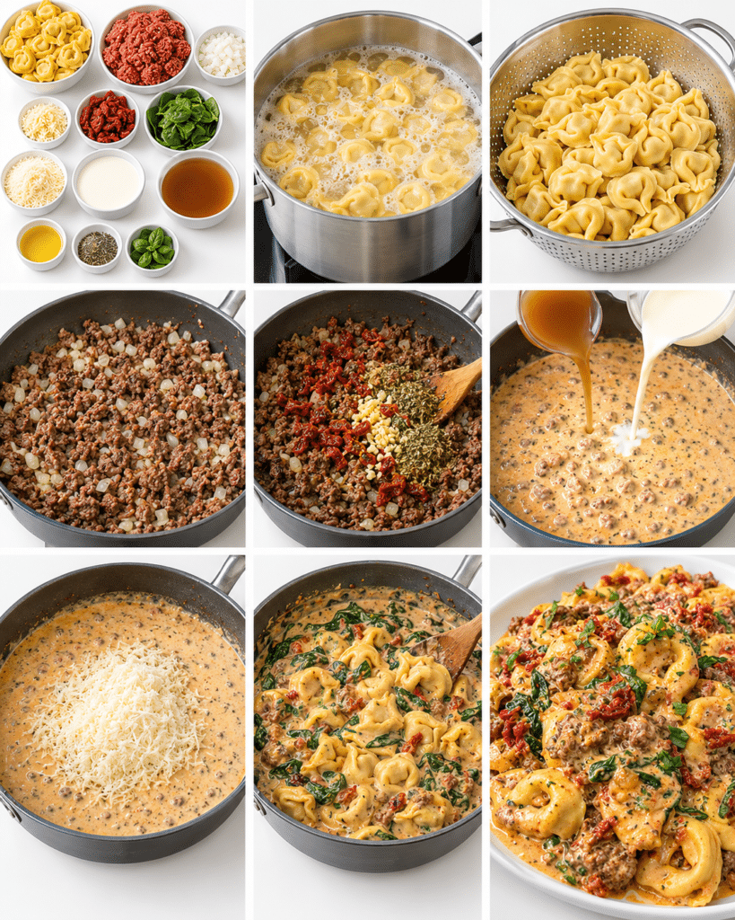 Tuscan Ground Beef Tortellini in Sun-Dried Tomato Parmesan Sauce