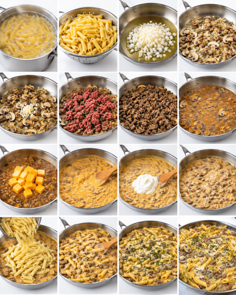 Velveeta Beef and Mushroom Penne