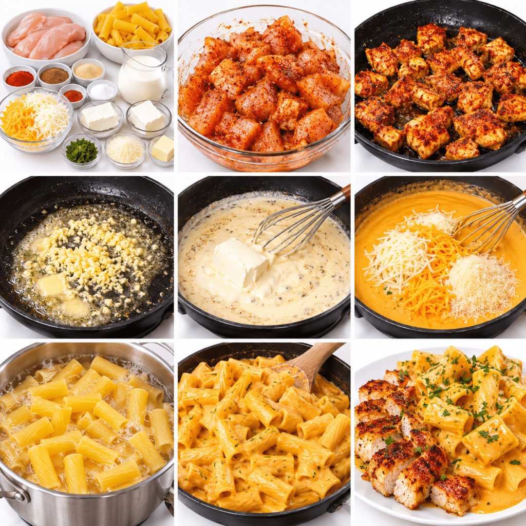 Cajun Garlic Chicken Rigatoni with Three Cheeses
