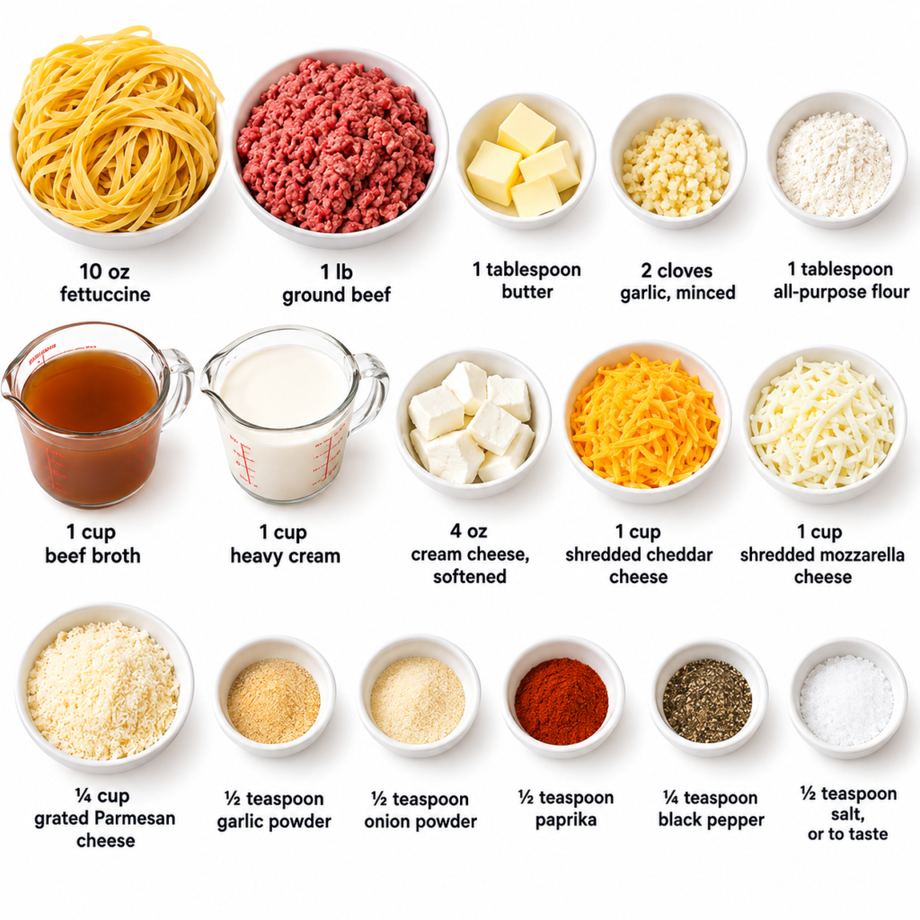 Creamy Beef Fettuccine with Garlic Cheddar Cheese Sauce