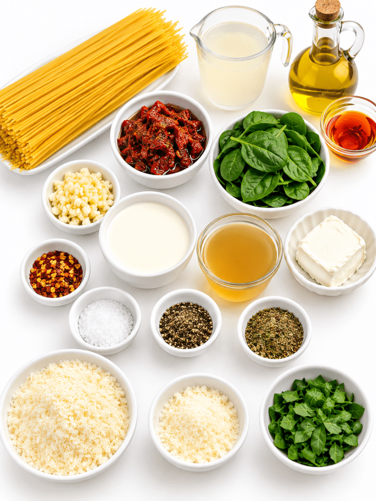 Spaghetti & Spinach with Sun-Dried Tomato Cream Sauce
