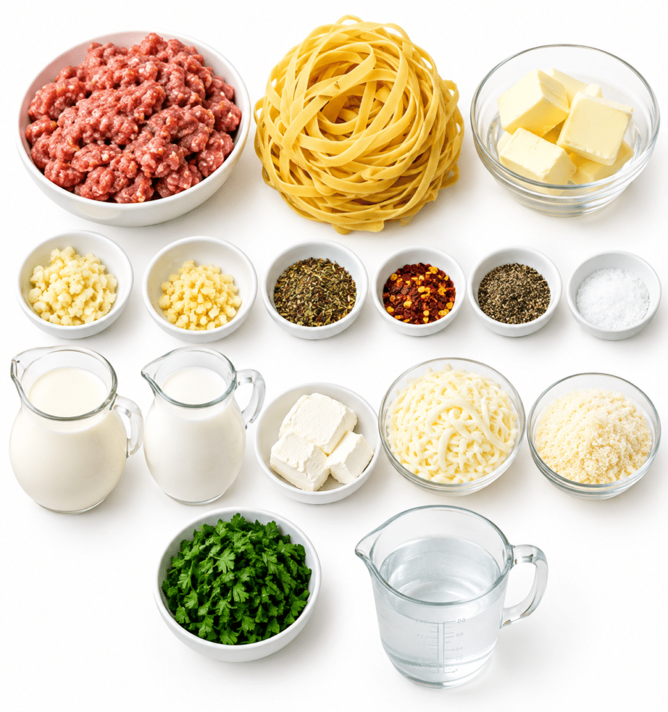 Garlic Butter Sausage Fettuccine in Creamy Parmesan Alfredo