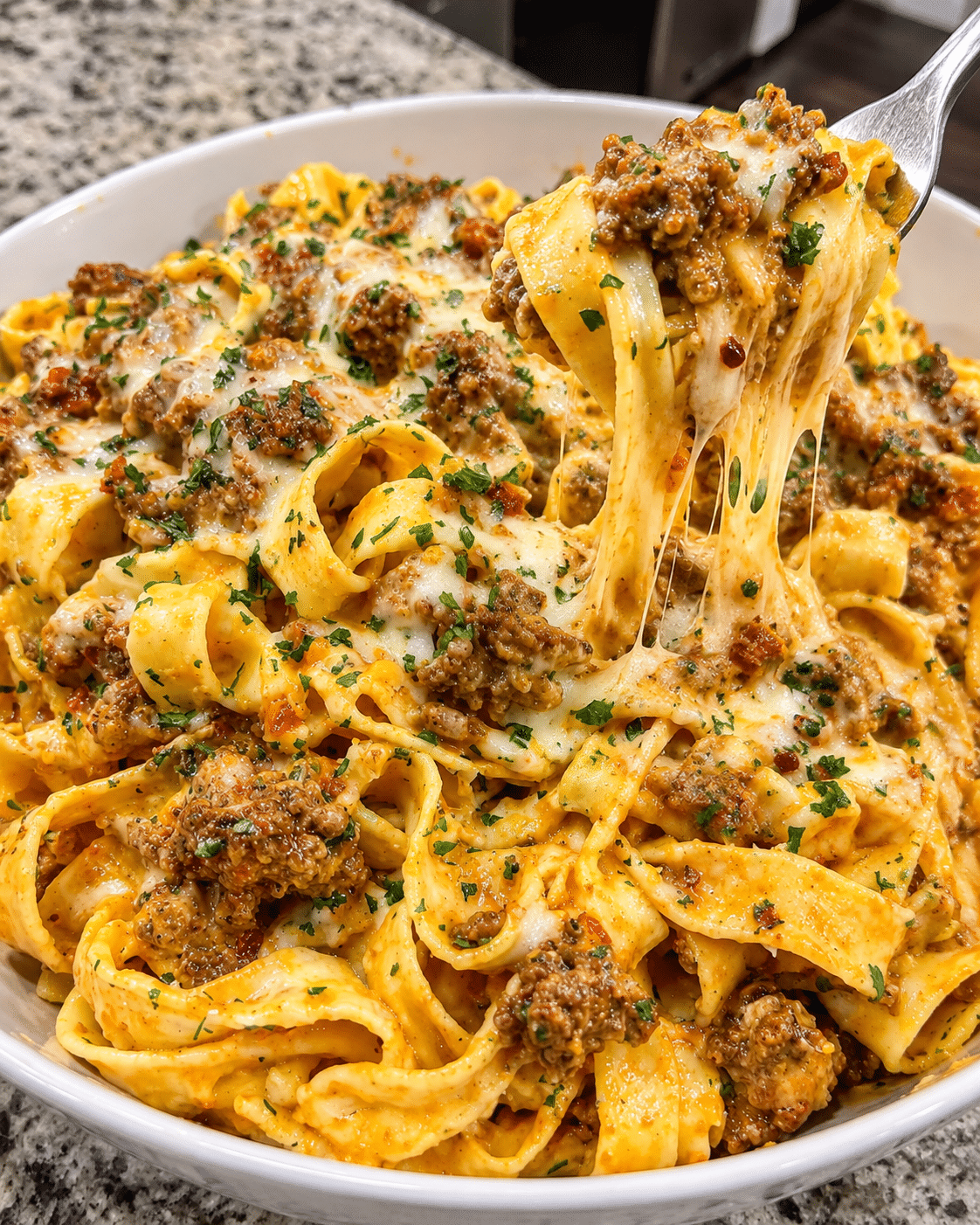 Garlic Butter Sausage Fettuccine in Creamy Parmesan Alfredo