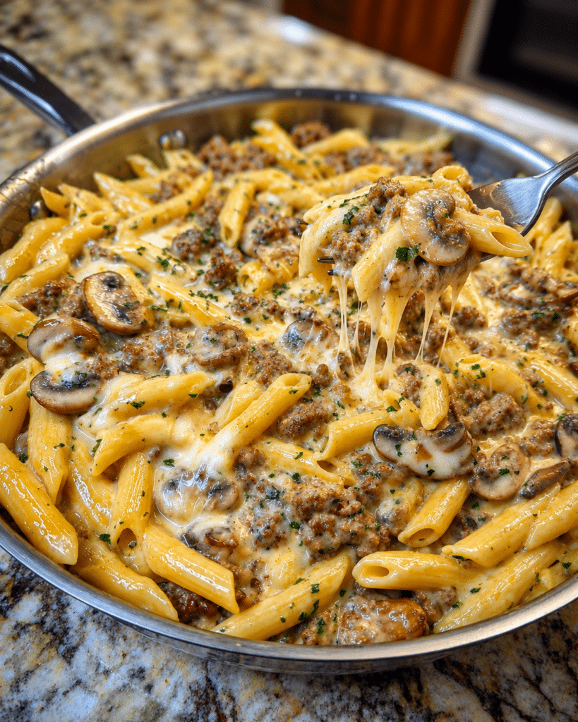 Velveeta Beef and Mushroom Penne