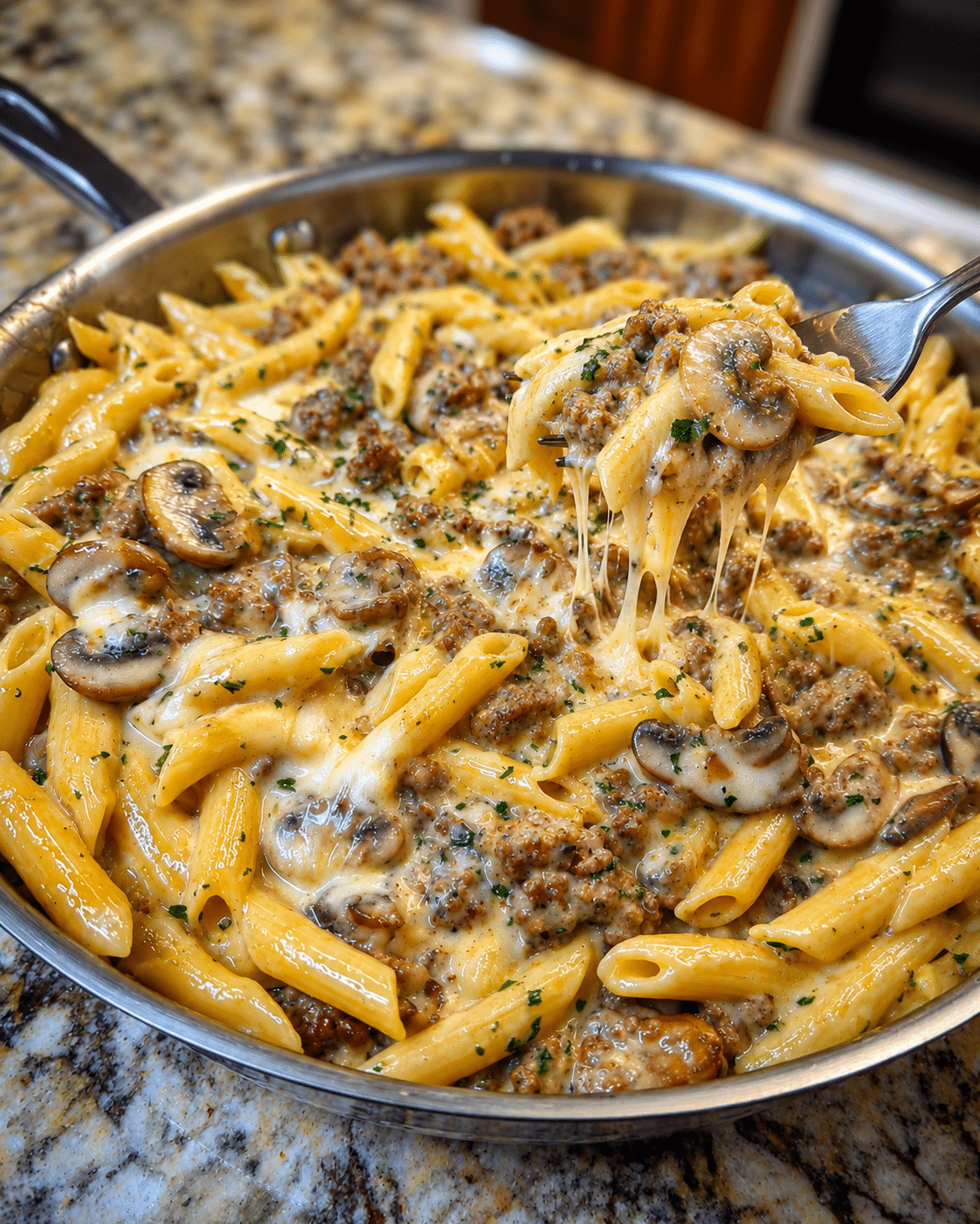 Velveeta Beef and Mushroom Penne